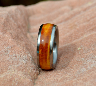 Titanium Wood Ring Golden Maple Burl Wooden Band Mens or Ladies Wedding Ring - Bands Available in Sizes 4-18 Rings