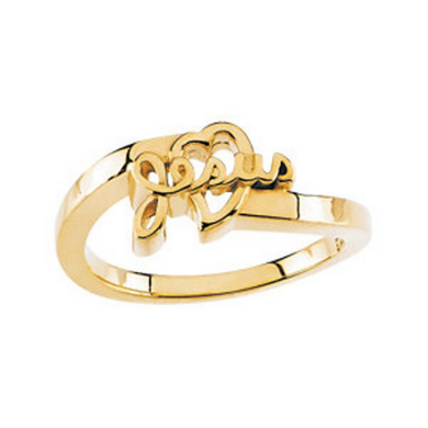 Youth Jesus Ring Religious Jewelry Ladies 14kt Yellow Gold and Heart Ring Size 3 4 5 6 7 8 9 Plus Half and 1/4 Sizes