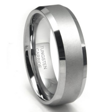 Tungsten Rings Wedding Bands 8mm Wide Satin Center Comfort Fit Size 7 to 16
