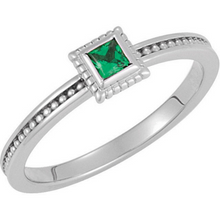14kt White Gold 3x3mm Square Green Emerald Stackable Ring