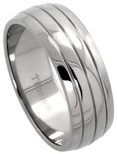 Titanium Wedding Band Comfort Fit Ring 8mm Width Polished Finish Domed Design Men or Womens Size 8 9 10 11 12 13 14 15