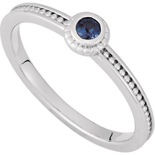 14kt White Gold 3mm Round Blue Sapphire Stackable Ring