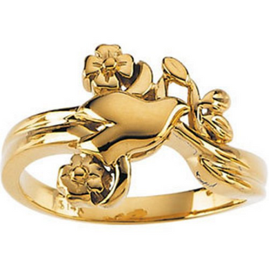 Holy Spirit Dove & Flower Ring 14kt Yellow Gold Design Polished Size 3 4 5 6 7 8 9 Plus Half Sizes