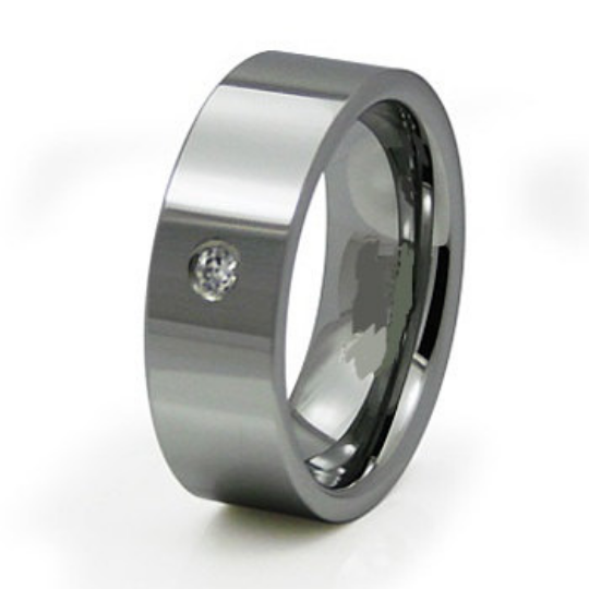 Titanium 8mm Wedding Band Pipe Cut Design Round Brillian Cut Diamond 0.10pts. Sizes 6 7 8 9 10 11 12 13