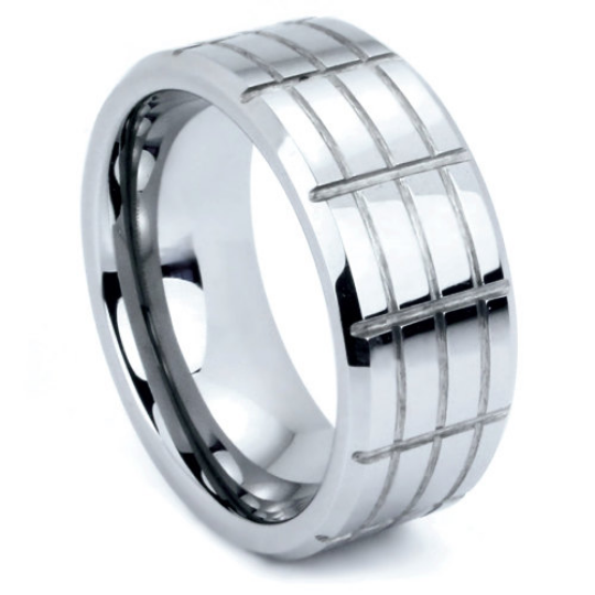 Tungsten Ring 9MM Multiple Grooves and Mirror Finish Wedding Band Sizes 5 - 14
