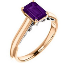 14kt Rose Gold & White Gold Ring Amethyst Emerald Cut 7x5mm Designer Ring