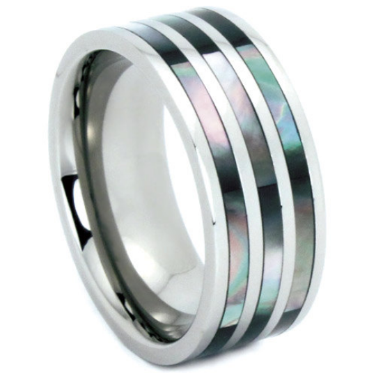 Titanium Wedding Band His and Hers Abalone Shell Inlay 5MM & 9MM Polished Ring Unique Design FREE gift Box Size 5 6 7 8 9 10 11 12 13 14