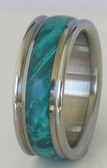 Titanium Turquoise Maple Burl Wood Band Wooden Wedding Ring size 4-17 ...