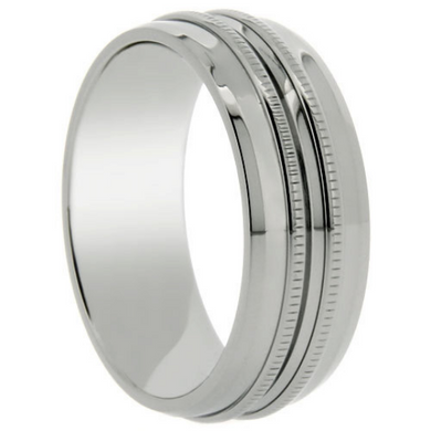 Titanium 8MM Ring Wedding Band Carved Miligrain Design Polish Finish Wedding Band Ring FREE gift Box Size 5 to 13