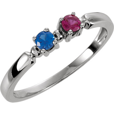 Mothers Ring 14kt white Gold Two Round 3.0mm Gemstones Pick Any Birthstone You Preffer Size 3 4 5 6 7 8 9 Half Sizes