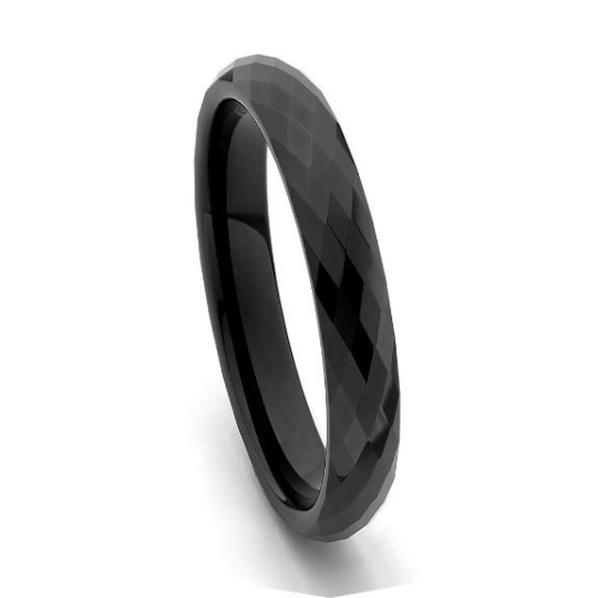 4mm Faceted Black Tungsten Carbide COMFORT-FIT Wedding Band Ring Size 5 5.5 6 6.5 7 7.5 8 8.5 9 9.5 10 10.5 11 11.5 12 12.5 13 14 15