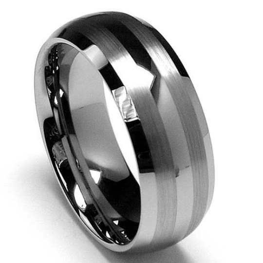 8MM Men's Tungsten Ring Dome High Polish Matte Finish Wedding Band Sizes 6 to 13