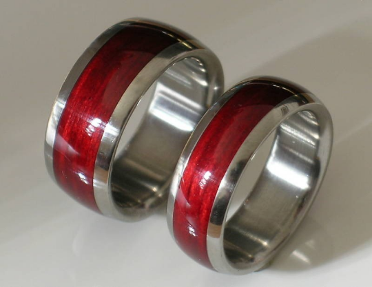Titanium Wedding Bands His and Hers Bahama Cherry Wood Rings Custom Made Ring