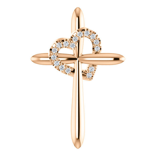 Religious Jewelry Diamond Heart Cross Pendant in 14kt Yellow Gold 14kt White Gold & 14kt Rose Gold Design Cross