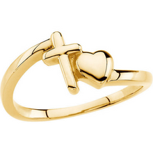 Chastity Ring Religious Jewelry Cross & Heart in 14kt Yellow Gold or 14kt White Gold Design Ring Sz 3 4 5 6 7 8 9 10 Plus Half and 1/4 Sizes