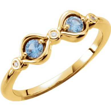 14kt Yellow Gold Blue Aquamarines Mothers Birthstone Ring