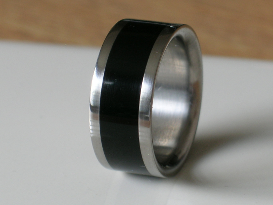 Custom Titanium Wood Wedding Band Exotic African Black Ebony Wood Inlay Rings available for Men and Ladies Size 4-17 Bands
