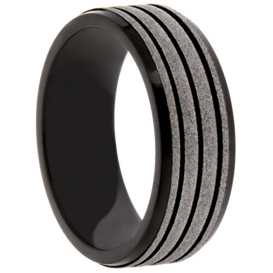 Black Titanium 8MM Wedding Band Grooved Design Sand Blasted Texture Design FREE gift Box Size 5 to 13