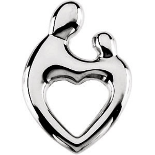 Mother and Child Heart Pendant 14kt White Gold 19.25X13.50MM