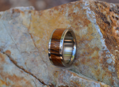 Titanium Wood Ring Desert Iron Wood Band Custom Wedding Band Available in Comfort Fit Mens and Ladies Size 4-18 Unique Exotic Wooden Design