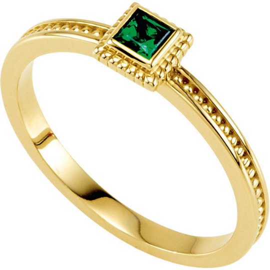14kt Yellow Gold Square Green Emerald Stackable Ring