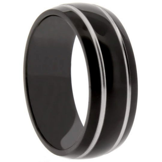 Black Titanium Wedding Band 6MM or 8MM Dome Dual Grooves Polished Ring Design FREE gift Box Size 5 to 13