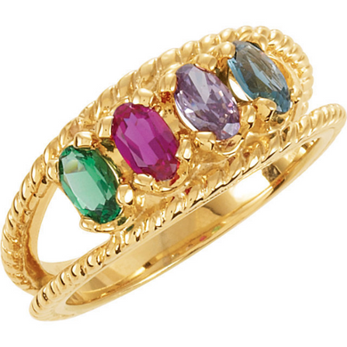 Four Stone Mothers Ring 14kt Yellow Gold Oval Stones Emerald Ruby Amethyst Blue Topaz any Birthstones Preffered Sz 3 4 5 6 7 8 9 Half Sizes