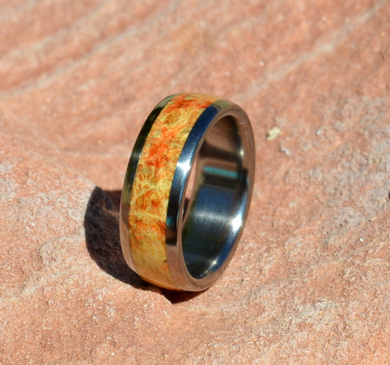 Box Elder Burl Wood Titanium Wood Ring 8mm Mens or Ladies Wedding Bands Size 4 5 6 7 8 9 10 11 12 13 14 15 16 17 18 19 20 & 1/4 Sizes