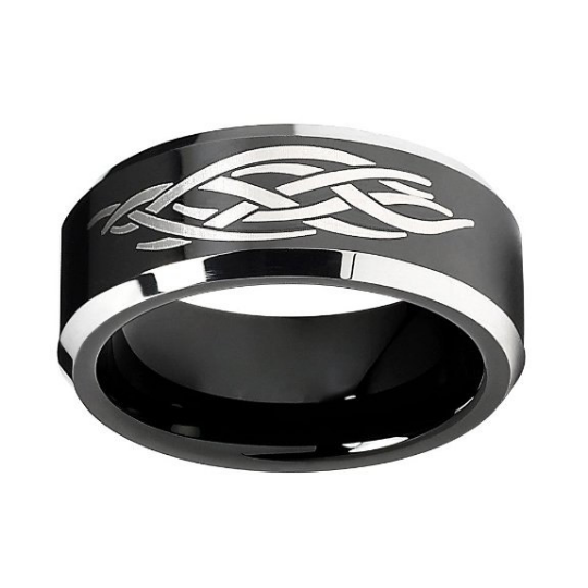 Tungsten Carbide 8MM Wedding Band Black Plated Tribal Design Ring Comfort Fit Design Size 8 8.5 9 9.5 10 10.5 11 11.5 12 12.5 13 13.5 14