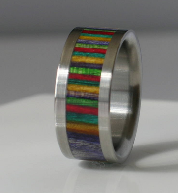 Custom Made Rainbow Dymond Wood Titanium Band Wooden Commitment Ring Hand Made Wedding Band Available in sizes 4-17 Gay Lesbian Pride
