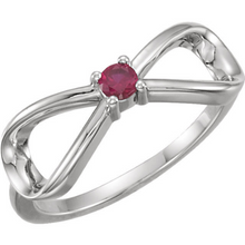 Infinity Mothers Ring Design 14kt White Gold or 14kt Yellow Gold 2.5mm Stone Ruby any Gemstone Preffered Size 3 4 5 6 7 8 9 Plus Half Sizes