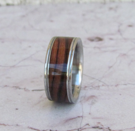 Pure Tungsten Wood Ring Exotic Kingwood Wooden Band Mens or Ladies Wedding Ring Milgram Edge - Bands Available in size 4-18 Rings