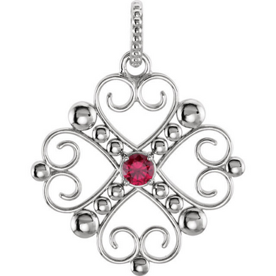 Victorian Mothers Pendant in 14kt White or 14kt Yellow Gold with 18