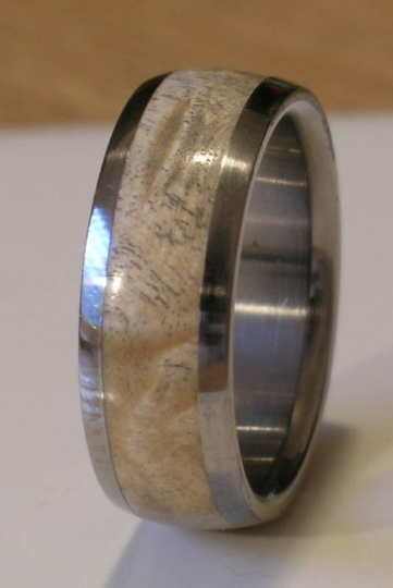 Titanium Wood Ring Comfort Fit Wedding Band Inlaid with Natural Maple Burl Wood Available in Ring sizes 4-18 for Men and Ladies