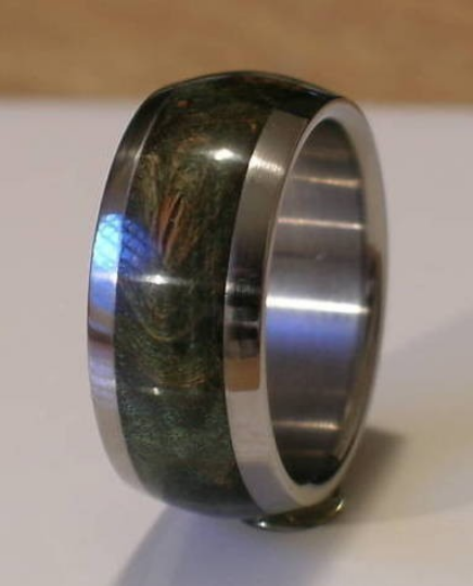 Titanium Wood Ring Green Maple Burl Wooden Band Mens or Ladies Wedding Ring - Bands Available in size 4-18 Rings