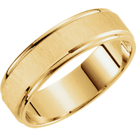 14kt Yellow Wedding Band 6mm Width Satin Finished Design Beveled Edge Size 7 8 9 10 11 12 And in 1/4 Size increments