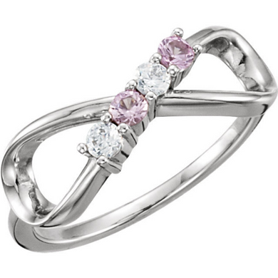 Infinity Mothers Ring Design 14kt White Gold or 14kt Yellow Gold Four Stones by any Gemstone Preffered Size 3 4 5 6 7 8 9 Plus Half Sizes