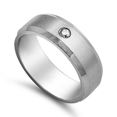 Silver Wedding Band Sterling 925 Round Brilliant Cut Diamond .10pts Polished & Satin Finish 8mm Custom Made Size 5 6 7 8 9 10 11 12 13 14 15