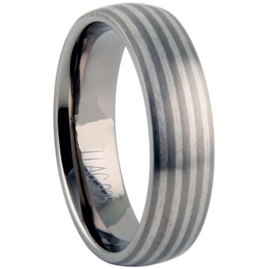 Titanium & Silver Inlay Wedding Band 6mm Width Satin Dome Design Size 6 7 8 9 10 11 12