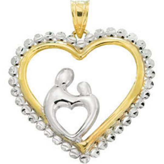 Mother and Child Heart Pendant 10kt Yellow Gold and White Rhodium Finish 23.00X22.75 MM Width Shiny Finish