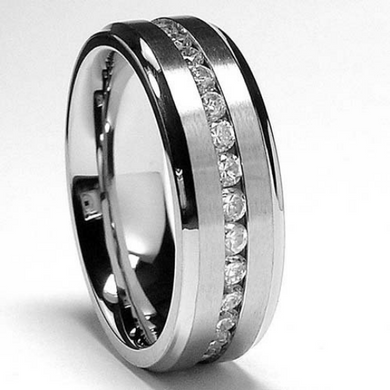 Men's Titanium Eternity Ring 8mm Band Round Cubic Zirconia Gemstones sizes 7 7.5 8 8.5 9 9.5 10 10.5 11 11.5 12 13