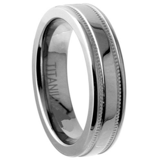 Titanium Wedding Engagement Band 5mm Width Milgrain Polished Flat Design Size 5 6 7 8 9 10 11 12
