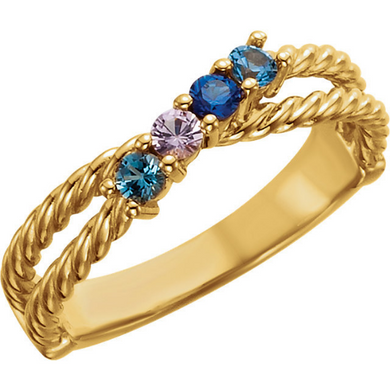 Mothers Ring 14kt yellow Gold Four Round 2.5mm Gemstones Pick Any Birthstone You Preffer Size 3 4 5 6 7 8 9 Half Sizes