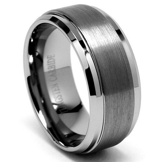8MM Men's Tungsten Ring High Polish Matte Finish Wedding Band Sizes 6 to 15