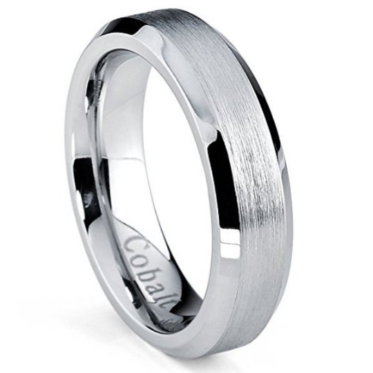 Cobalt Chrome Wedding Band 5mm Satin Beveled Edges Comfort Fit Sizes 5 6 7 8 9 10 11 12 & Half Sizes