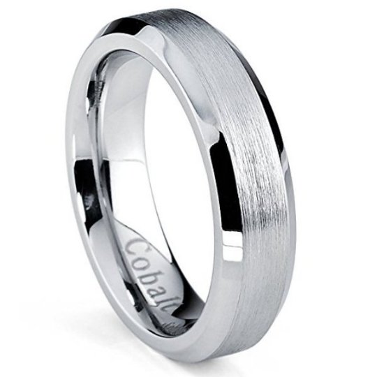 Cobalt Chrome Wedding Band 5mm Satin Beveled Edges Comfort Fit Sizes  10 11 12 Half Sizes