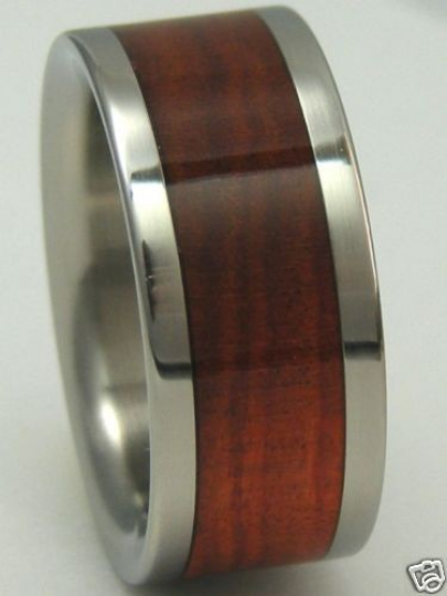 Custom Titanium Ring Red Heart WOOD Mens or Ladies Wedding Band Bands Wooden Rings Available in sizes 4-17
