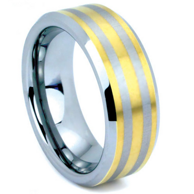 Tungsten Ring 8MM IP Gold Tungsten Two Tone Polished Finish Wedding Band Sizes 5 - 15 + Half Sizes