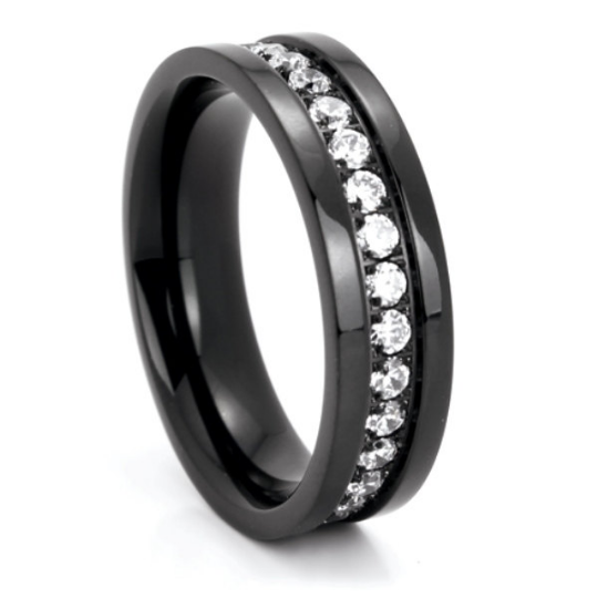 Titanium Eternity Wedding Band 6mm Cubic Zirconia Gemstones Channel Set Polished Edges Design Size 7 8 9 10 11 12 13 14
