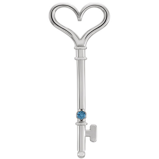 Key & Heart Mothers Pendant 14kt White or 14kt Yellow Gold with 18